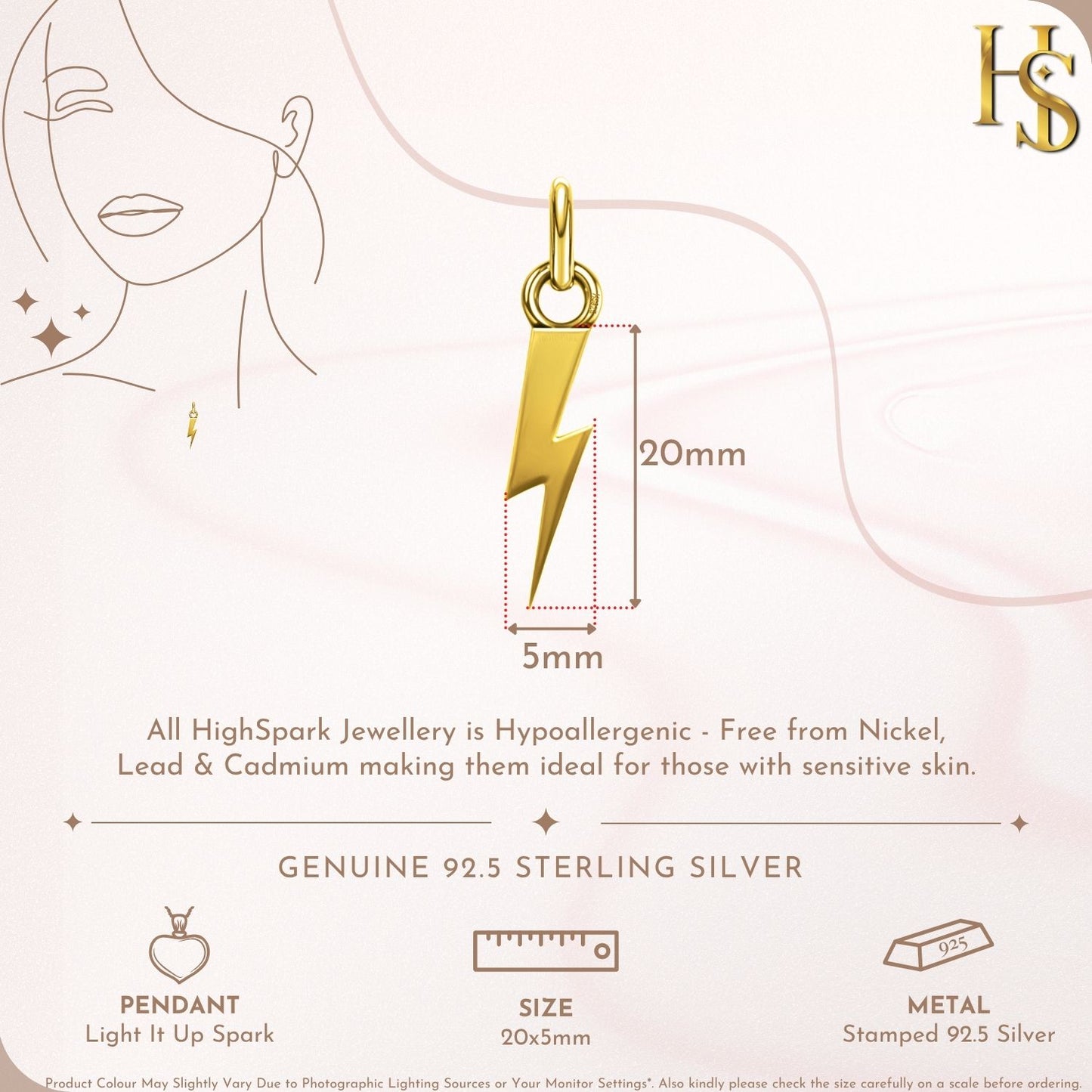 Light It Up Spark Pendant With Chain in 925 Sterling Silver With 18k Gold Finish