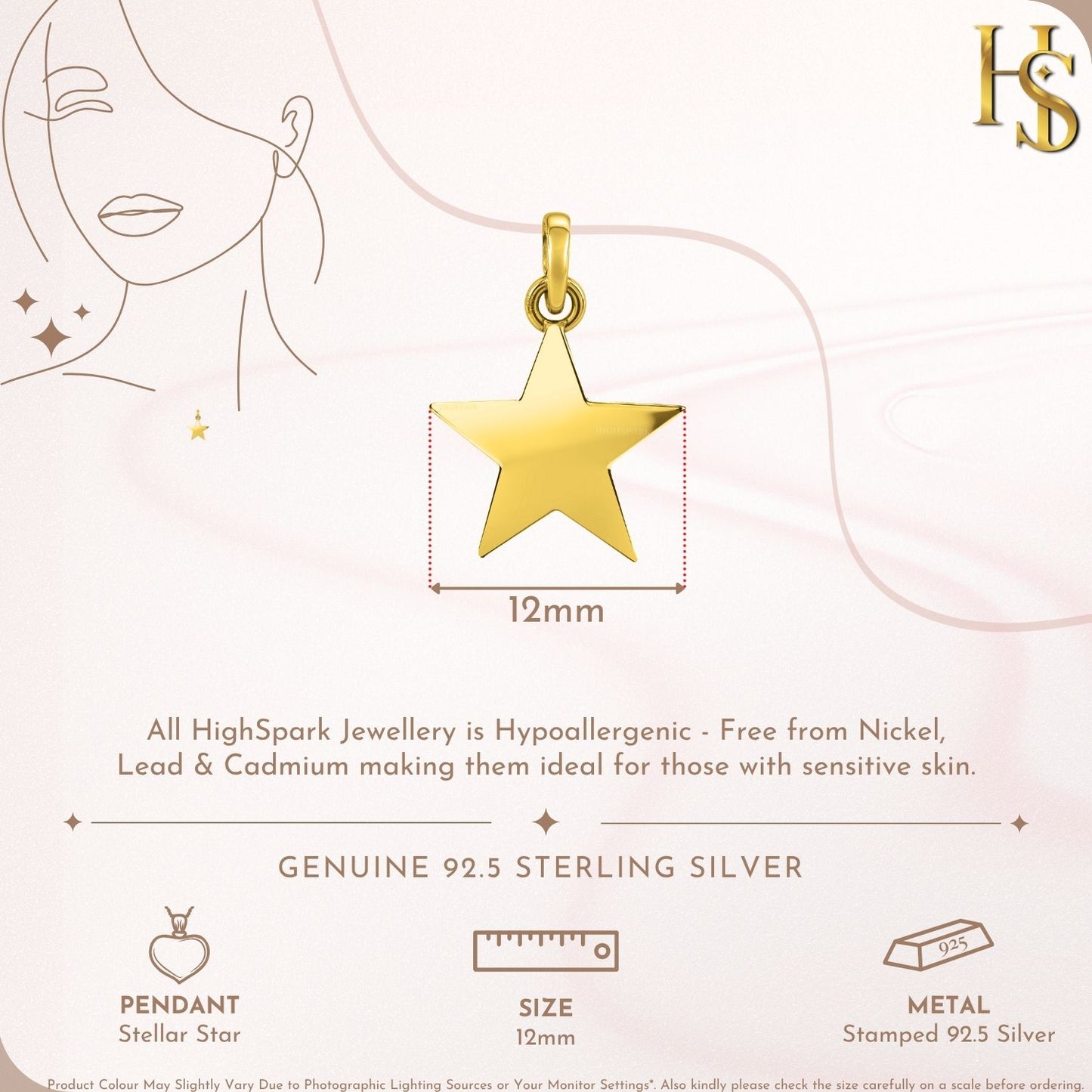 Stellar Star Pendant With Chain in 925 Sterling Silver WIth 18k Gold Finish