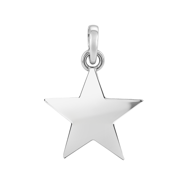 A highly polished, five-pointed star pendant charm in sterling silver with a simple bail, shown on a plain white background.