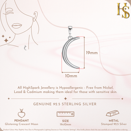 Crescent Moon Pendant Necklace in 92.5 Silver