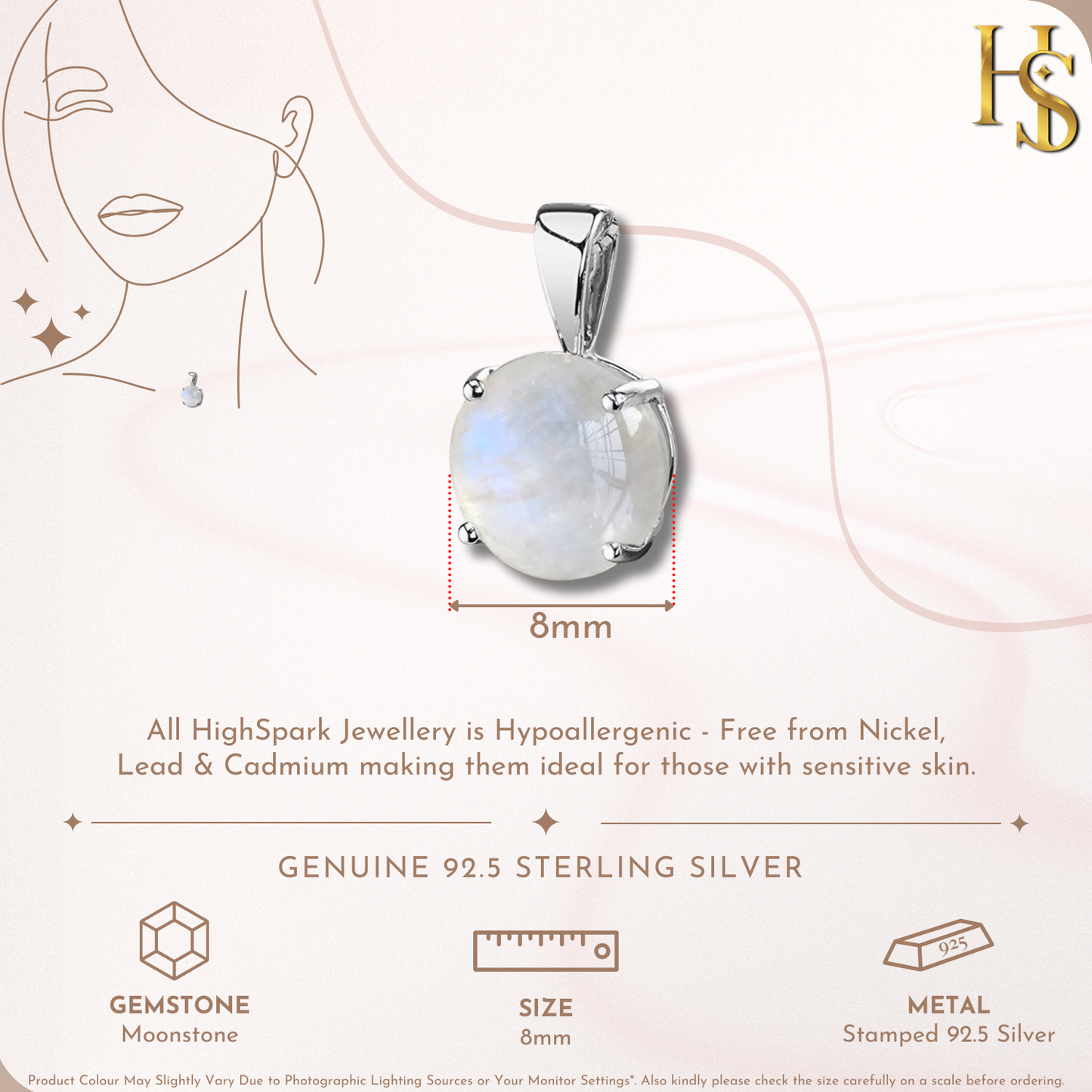 Moonstone Pendant in 92.5 Sterling Silver with Real Moonstone