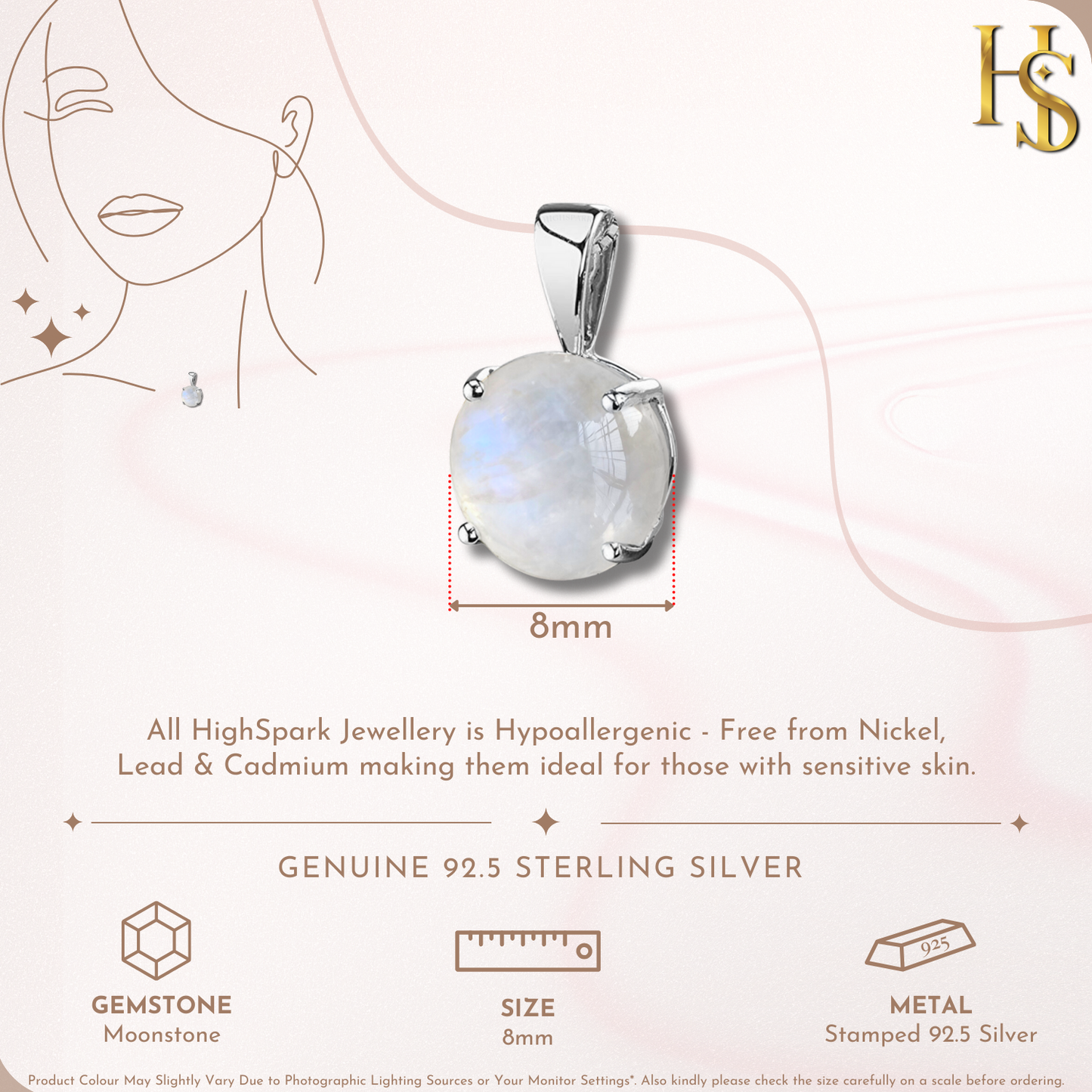 Moonstone Pendant in 92.5 Sterling Silver with Real Moonstone