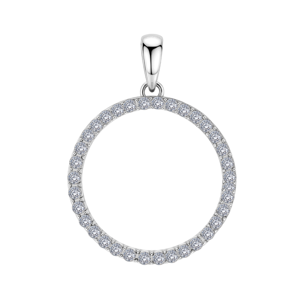 A sterling silver circle of life pendant lined with prong-set American diamonds, shown on a plain white background.