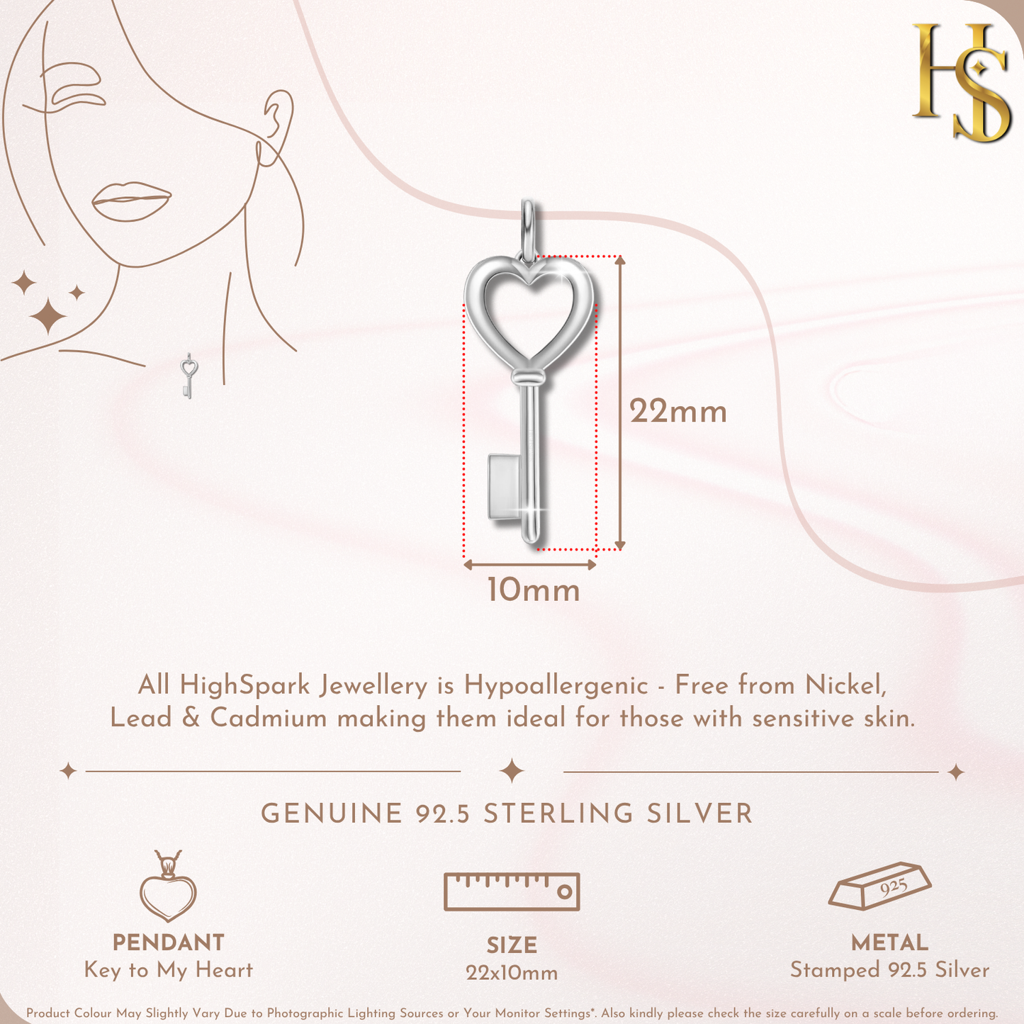 Heart Key Pendant in 92.5 Sterling Silver For Women