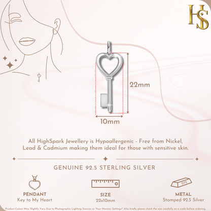 Heart Key Pendant in 92.5 Sterling Silver For Women