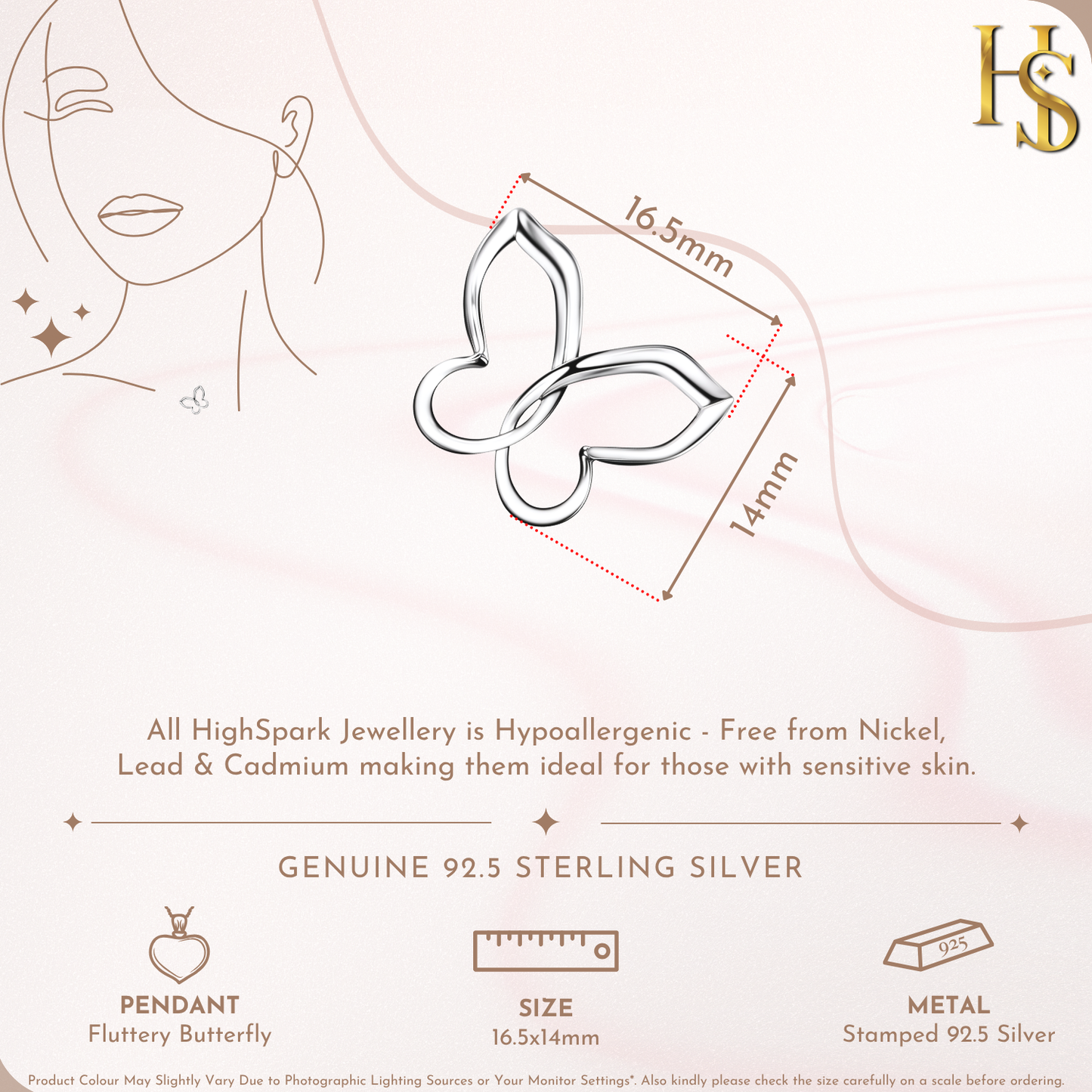 Playful Butterfly Pendant in 925 Sterling Silver for Women