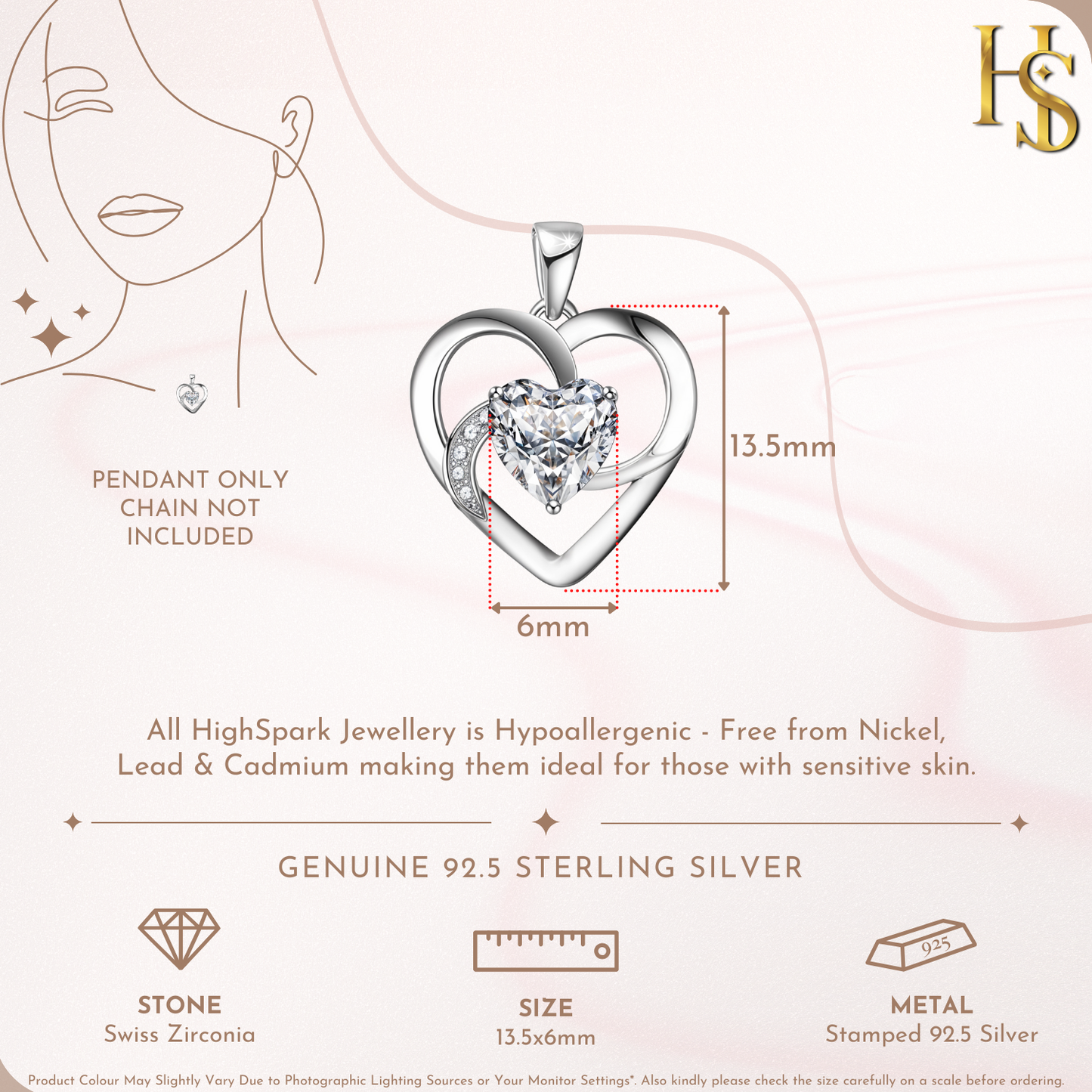 Sparkling Swirl Heart Pendant in 925 Sterling Silver for Women with Brilliance Sparkling Zirconia