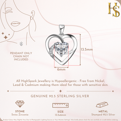 Sparkling Swirl Heart Pendant in 925 Sterling Silver for Women with Brilliance Sparkling Zirconia