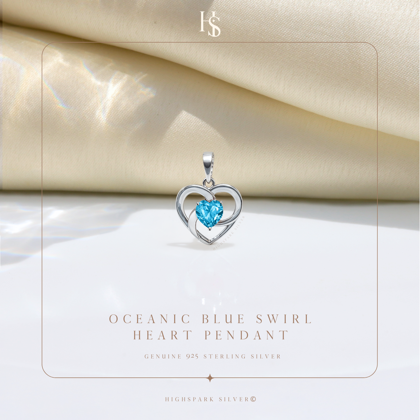 Oceanic Blue Swirl Heart Pendant in 925 Sterling Silver for Women with Brilliance Sparkling Zirconia