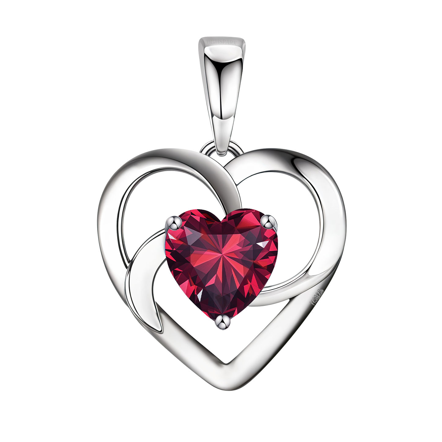 Valentine Red Swirl Heart Pendant  in 925 Sterling Silver for Women with Brilliance Sparkling Zirconia