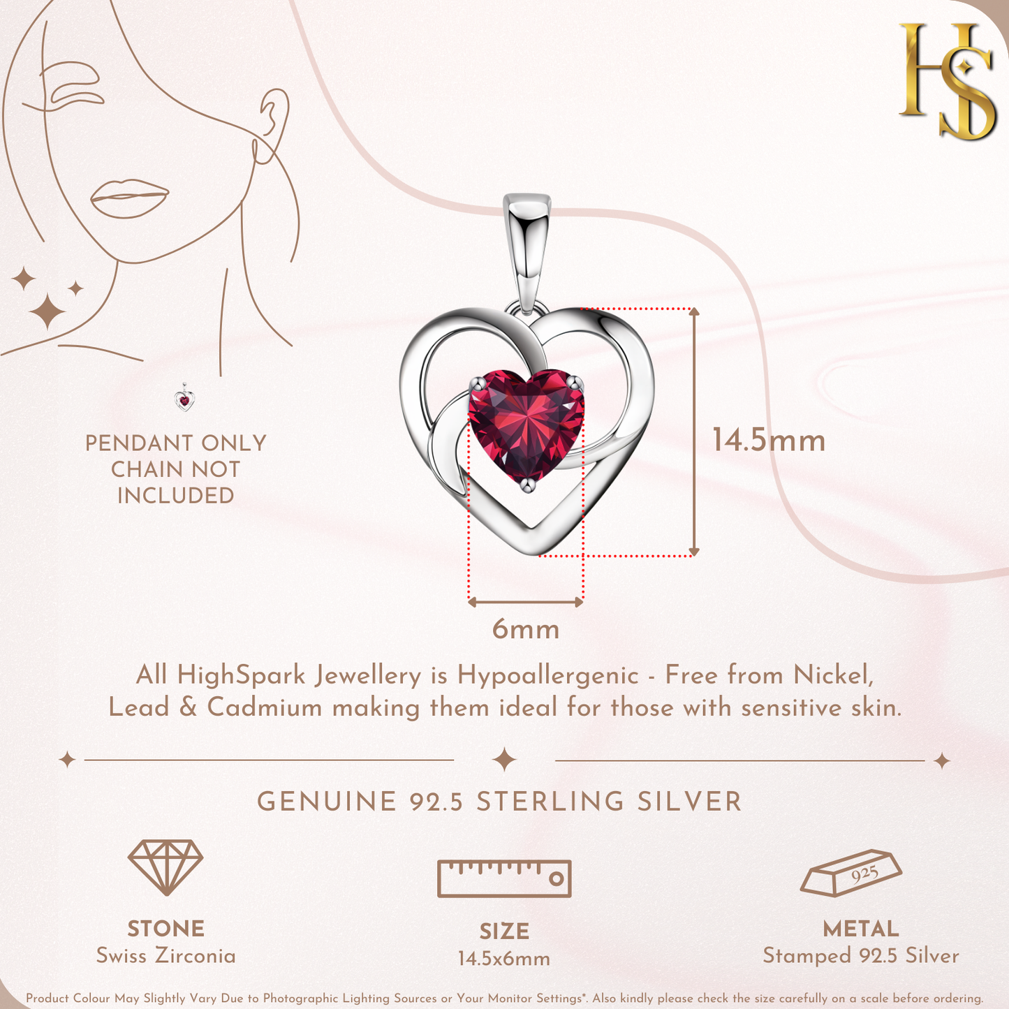 Valentine Red Swirl Heart Pendant  in 925 Sterling Silver for Women with Brilliance Sparkling Zirconia