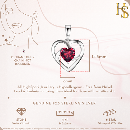 Valentine Red Swirl Heart Pendant  in 925 Sterling Silver for Women with Brilliance Sparkling Zirconia