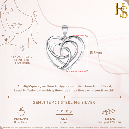 Romantic Rose Heart Pendant  in 925 Sterling Silver for Women