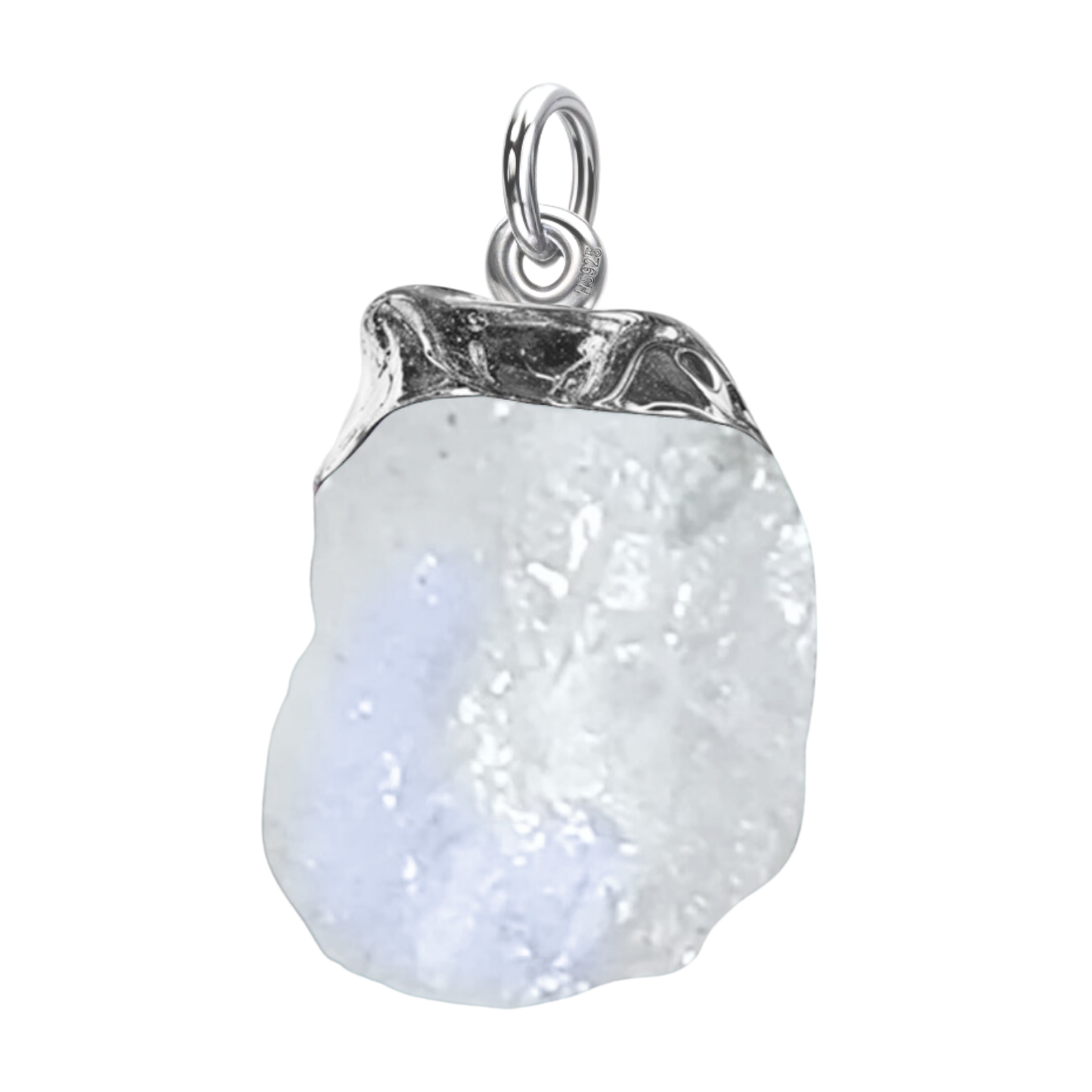 Natural Raw Gemstone Moonstone Rough Cut Pendant in 92.5 Sterling Silver