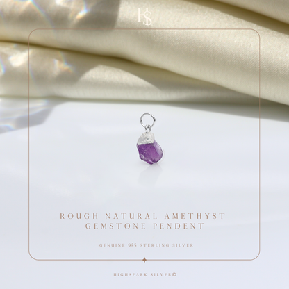 Natural Raw Gemstone Amethyst Rough Cut Pendant in 92.5 Sterling Silver