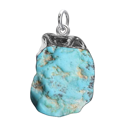 Natural Raw Gemstone Turquoise Rough Cut Pendant in 92.5 Sterling Silver