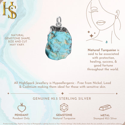 Natural Raw Gemstone Turquoise Rough Cut Pendant in 92.5 Sterling Silver