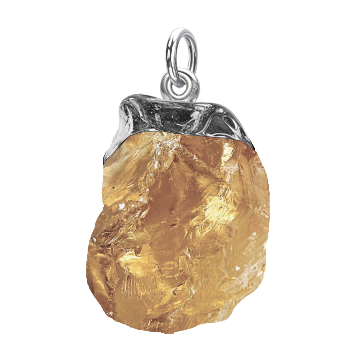 Natural Raw Gemstone Citrine Rough Cut Pendant in 92.5 Sterling Silver