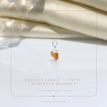 Natural Raw Gemstone Citrine Rough Cut Pendant in 92.5 Sterling Silver