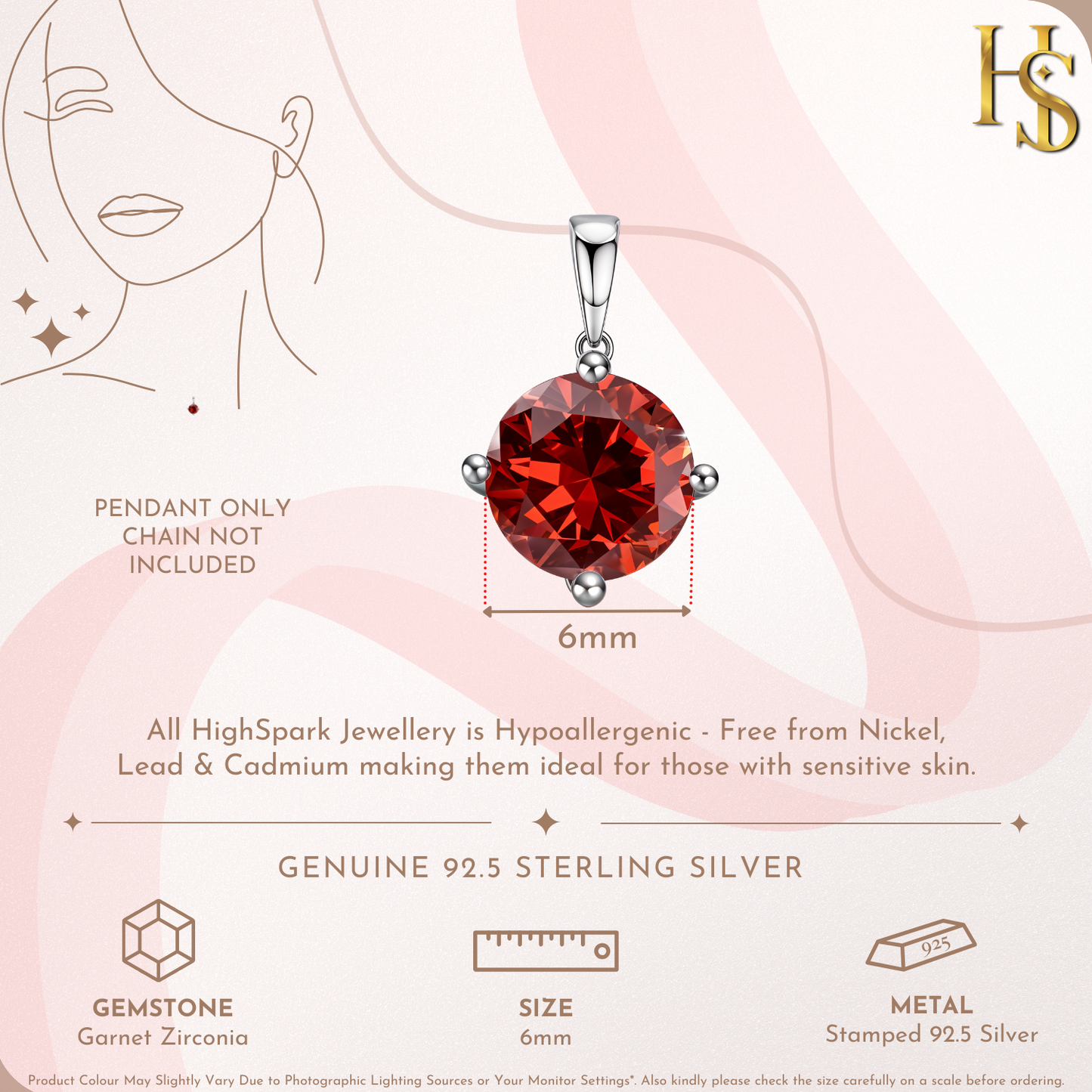 Garnet Zirconia Birthstone Pendant With Chain in 925 Sterling Silver For Women