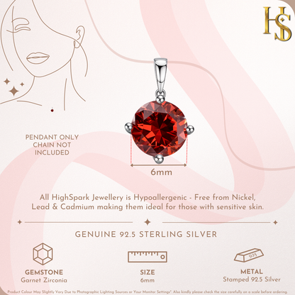 Garnet Zirconia Birthstone Pendant With Chain in 925 Sterling Silver For Women