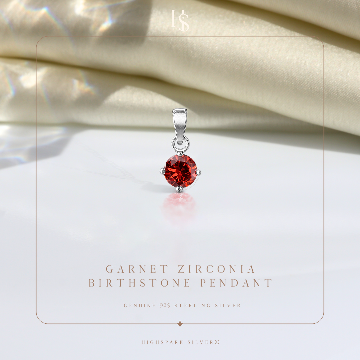 Garnet Zirconia Birthstone Pendant With Chain in 925 Sterling Silver For Women