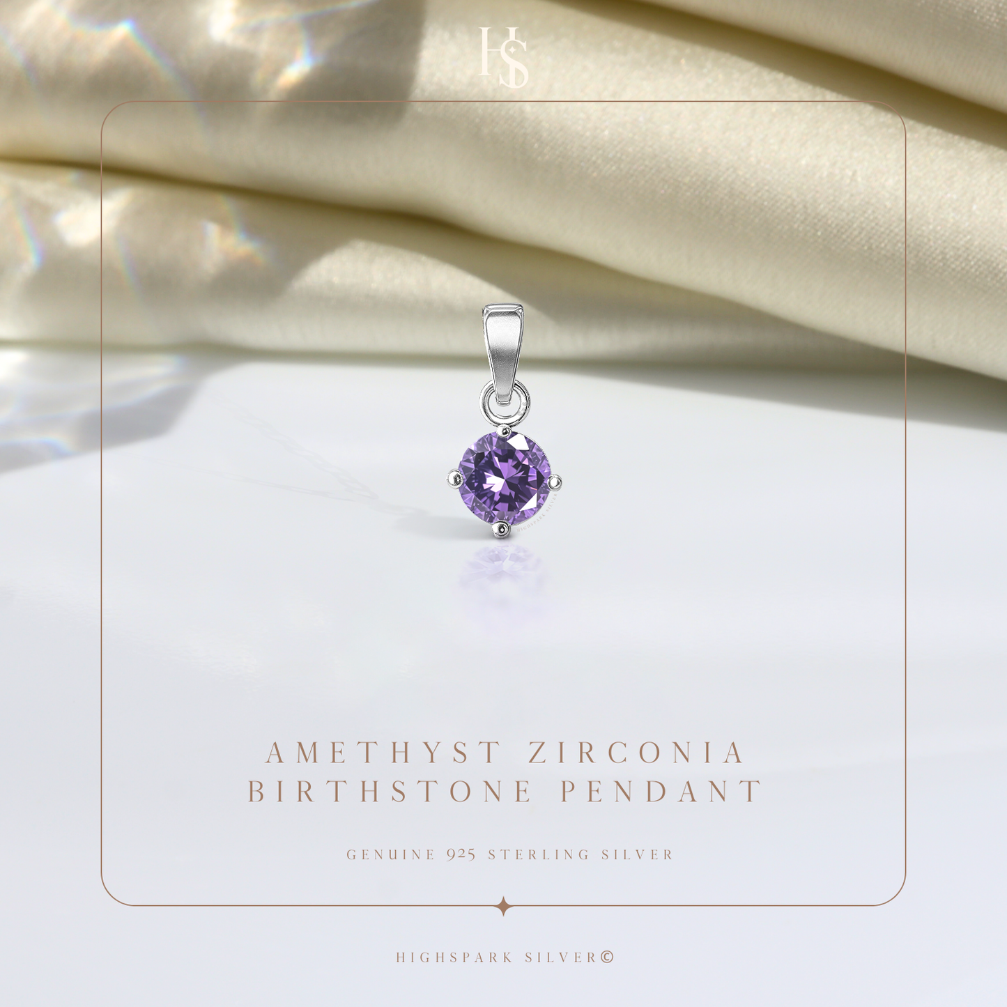 Amethyst Zirconia Birthstone Pendant With Chain in 925 Sterling Silver For Women
