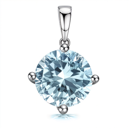 Aquamarine Zirconia Birthstone Pendant With Chain in 925 Sterling Silver For Women