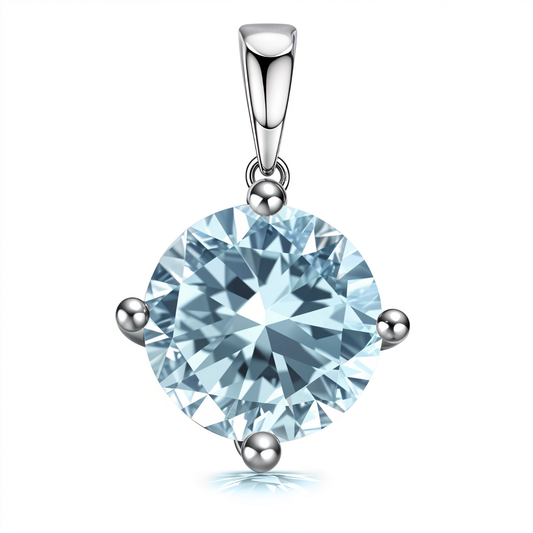 Aquamarine Zirconia Birthstone Pendant With Chain in 925 Sterling Silver For Women