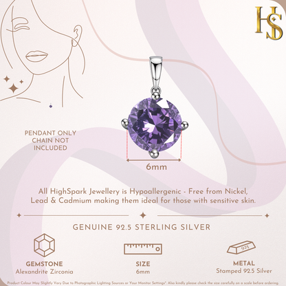 Alexandrite Zirconia Birthstone Pendant With Chain in 925 Sterling Silver For Women