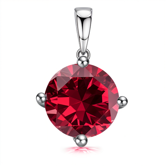 Ruby Zirconia Birthstone Pendant With Chain in 925 Sterling Silver For Women