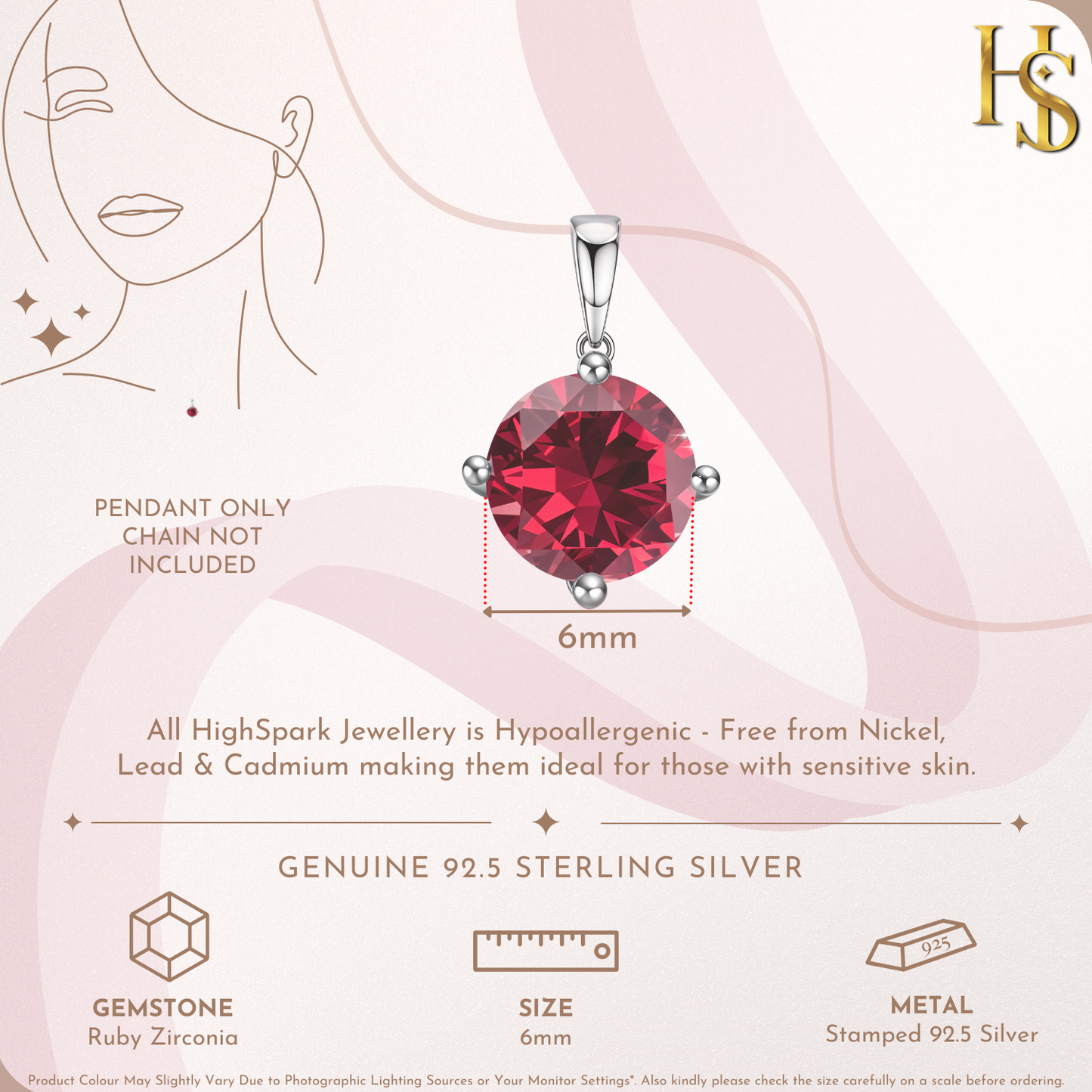 Ruby Zirconia Birthstone Pendant With Chain in 925 Sterling Silver For Women