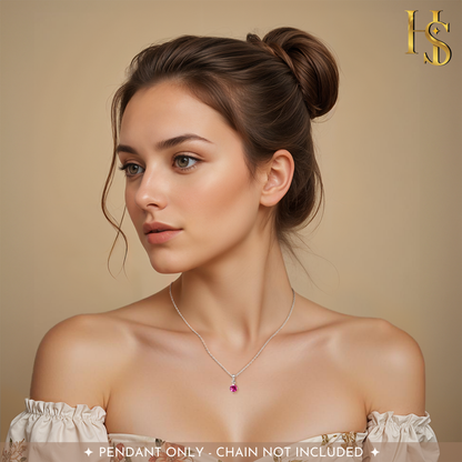 Ruby Zirconia Birthstone Pendant With Chain in 925 Sterling Silver For Women