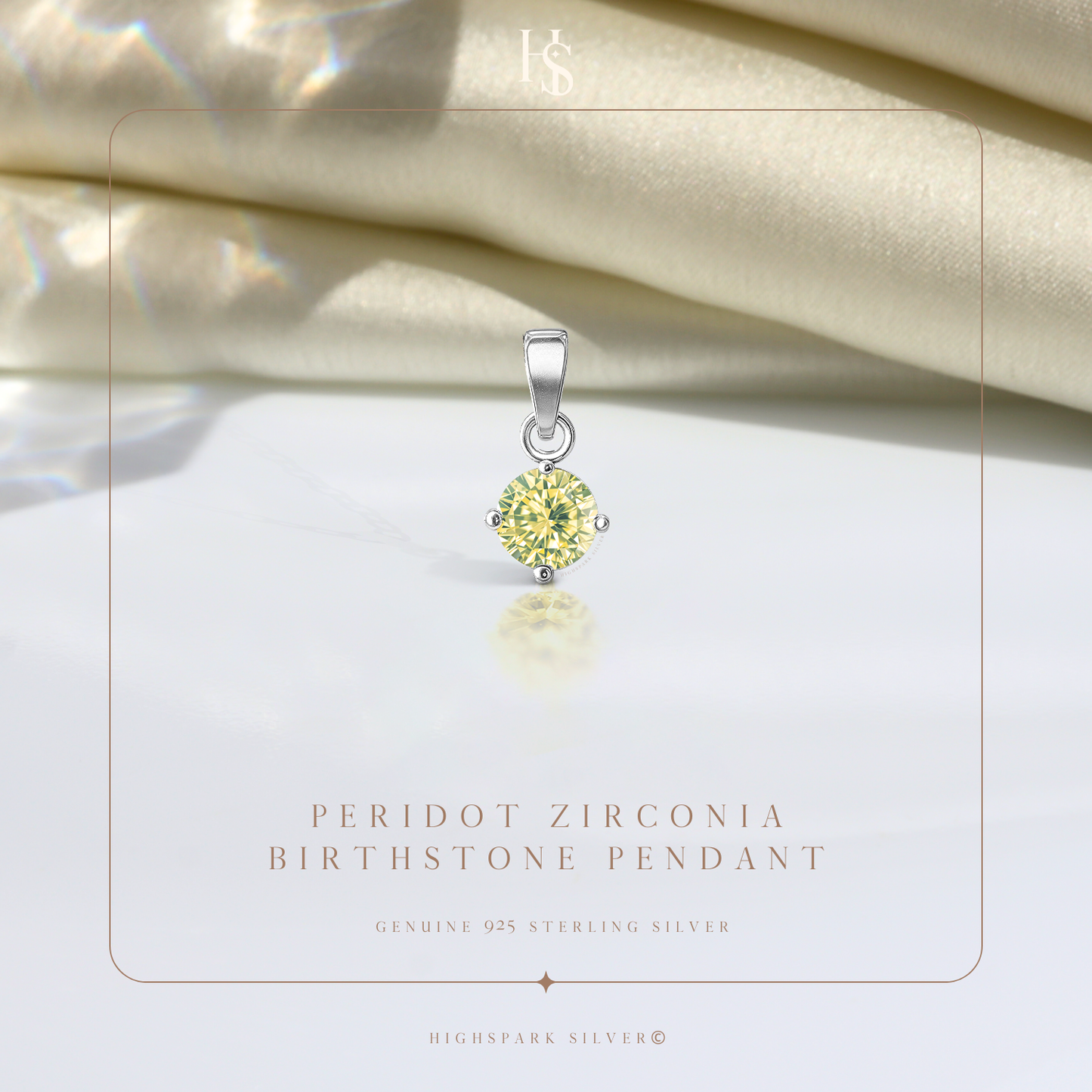 Peridot zirconia Birthstone Pendant With Chain in 925 Sterling Silver For Women
