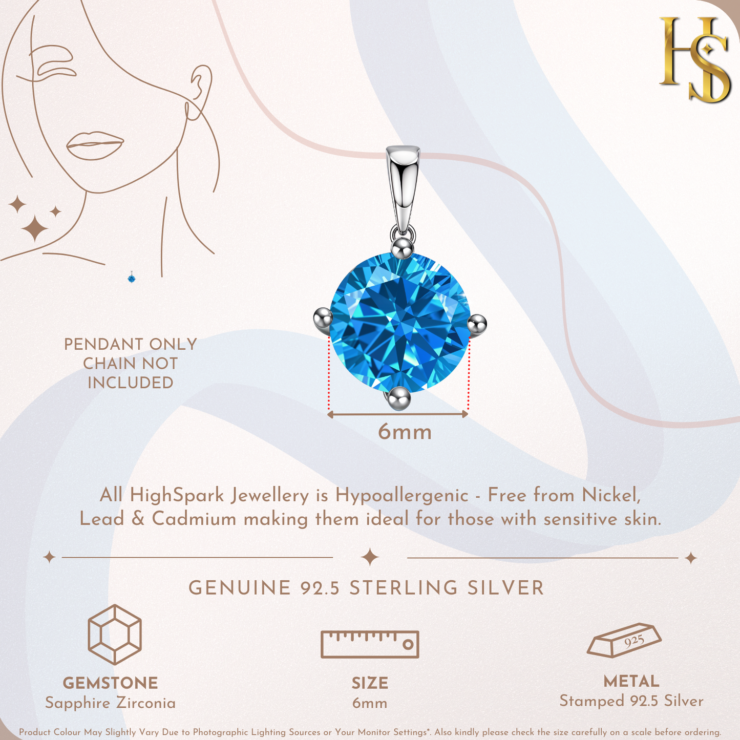 Sapphire Zirconia Birthstone Pendant With Chain in 925 Sterling Silver For Women