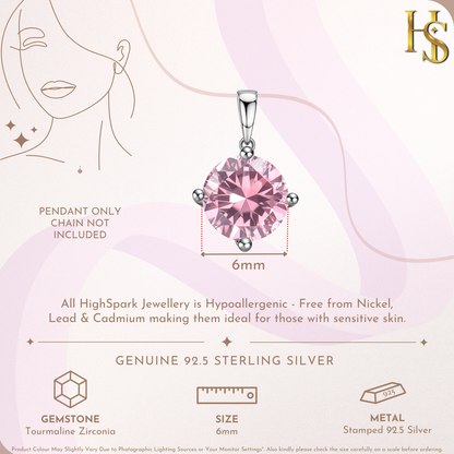 Tourmaline Zirconia Birthstone Pendant With Chain in 925 Sterling Silver For Women