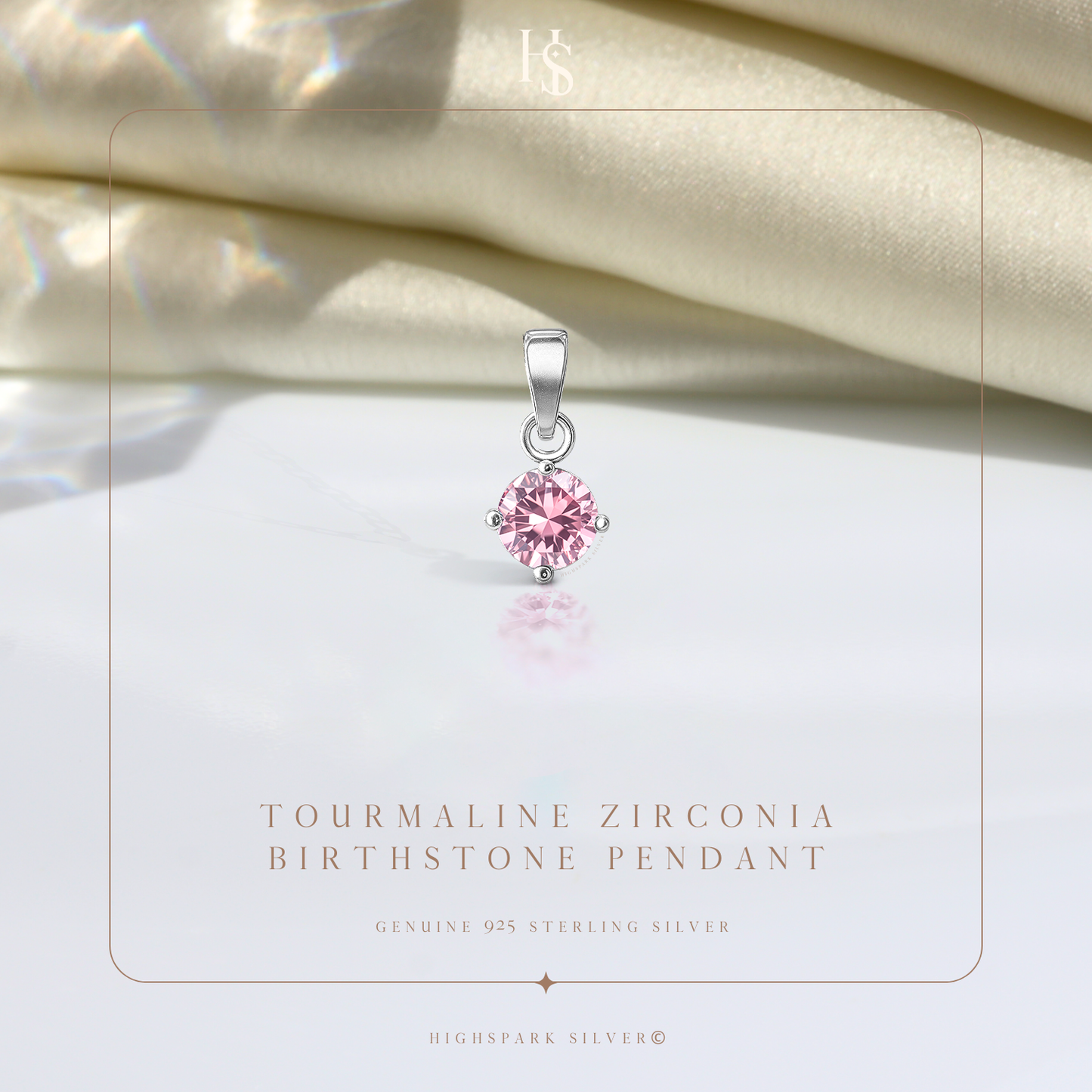 Tourmaline Zirconia Birthstone Pendant With Chain in 925 Sterling Silver For Women