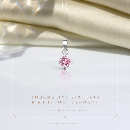 Tourmaline Zirconia Birthstone Pendant With Chain in 925 Sterling Silver For Women