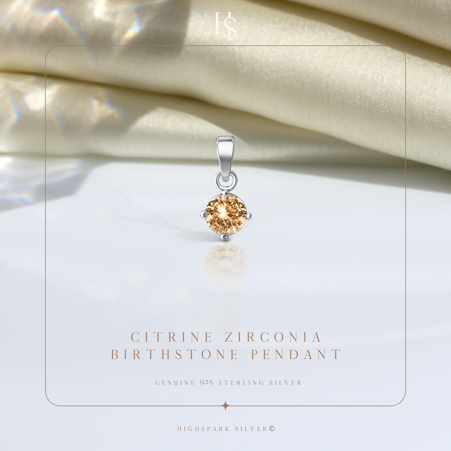 Citrine Zirconia Birthstone Pendant With Chain in 925 Sterling Silver For Women