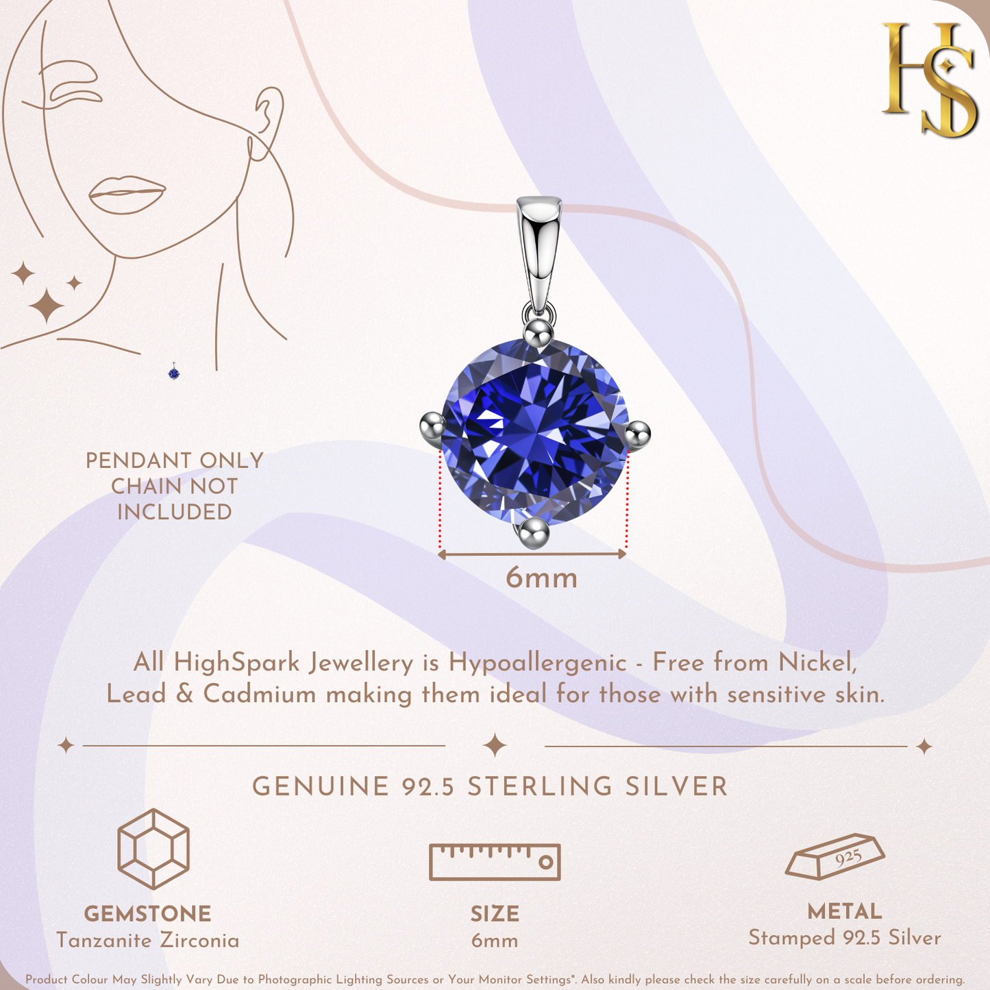 Tanzanite Zirconia Birthstone Pendant With Chain in 925 Sterling Silver For Women