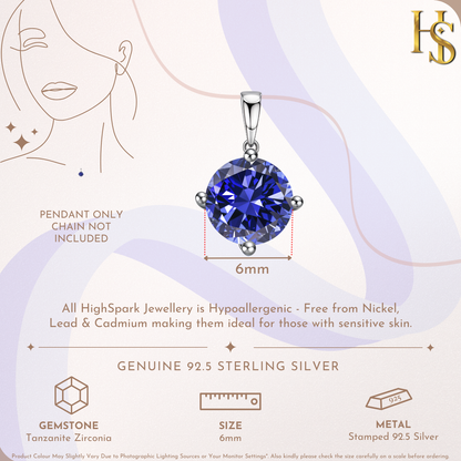 Tanzanite Zirconia Birthstone Pendant With Chain in 925 Sterling Silver For Women