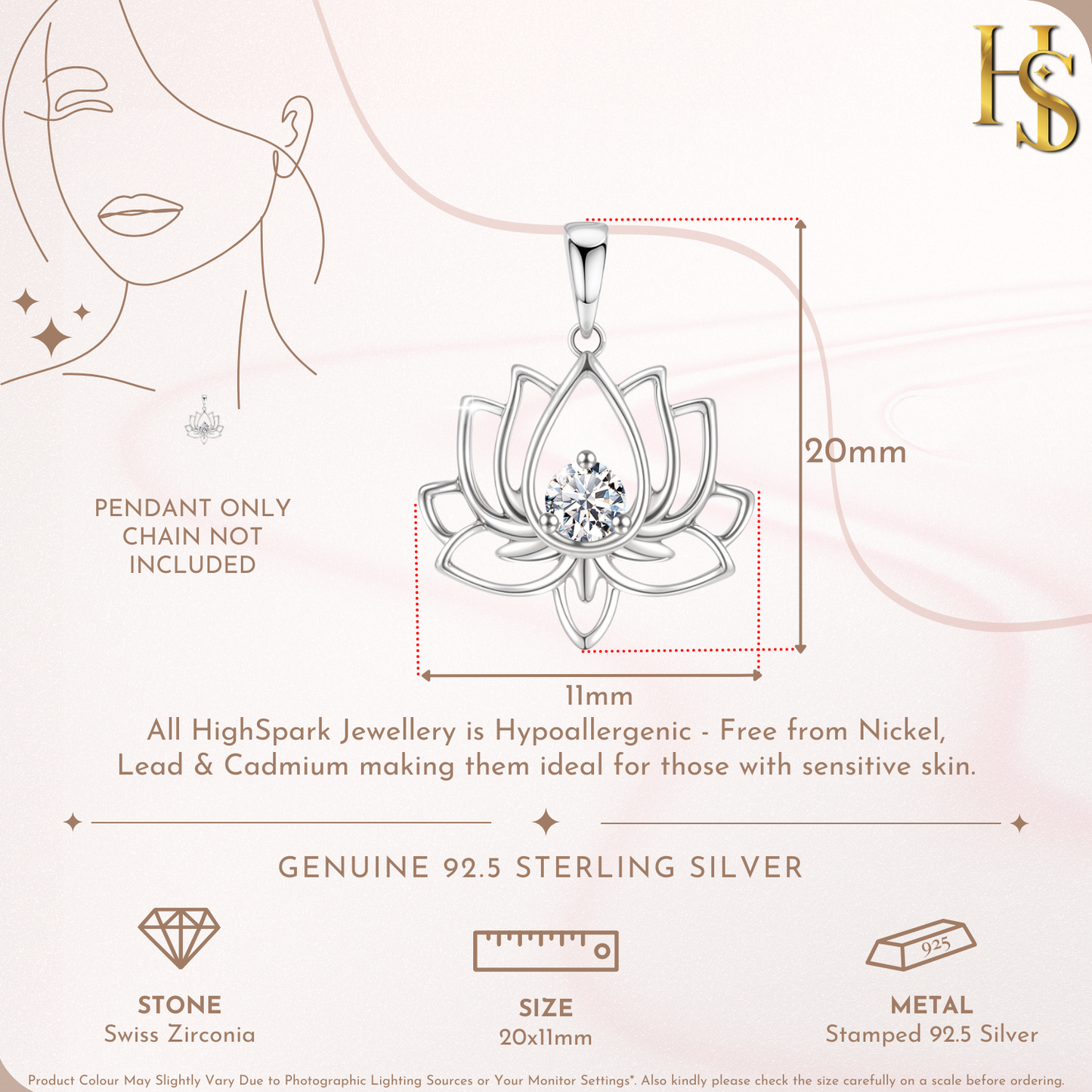 Lotus Solitaire Pendant in 92.5 Sterling Silver With Diamond like Brilliance Zirconia