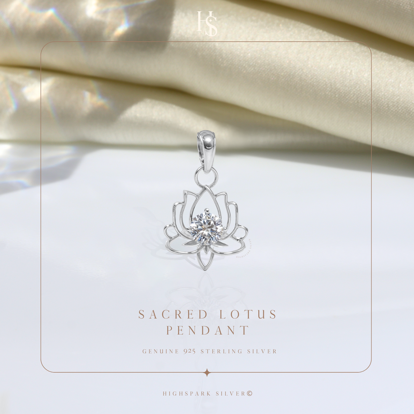 Lotus Solitaire Pendant in 92.5 Sterling Silver With Diamond like Brilliance Zirconia