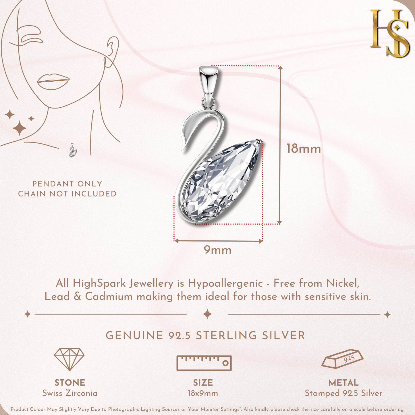 Crystal Swan Solitaire Pendant in 92.5 Sterling Silver With Diamond like Brilliance Zirconia