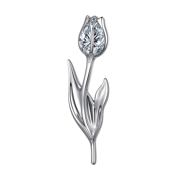 A sterling silver pendant shaped like a tulip with marquise-cut American diamond petals, shown on a plain white background.
