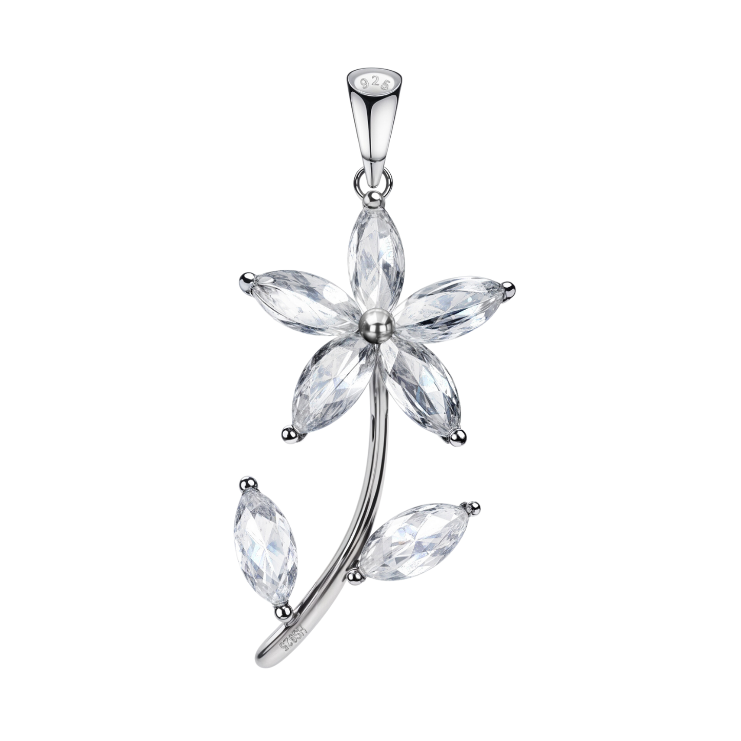 Dazzling Five Petal Flower Solitaire Pendant in 92.5 Sterling Silver With Diamond like Brilliance Zirconia