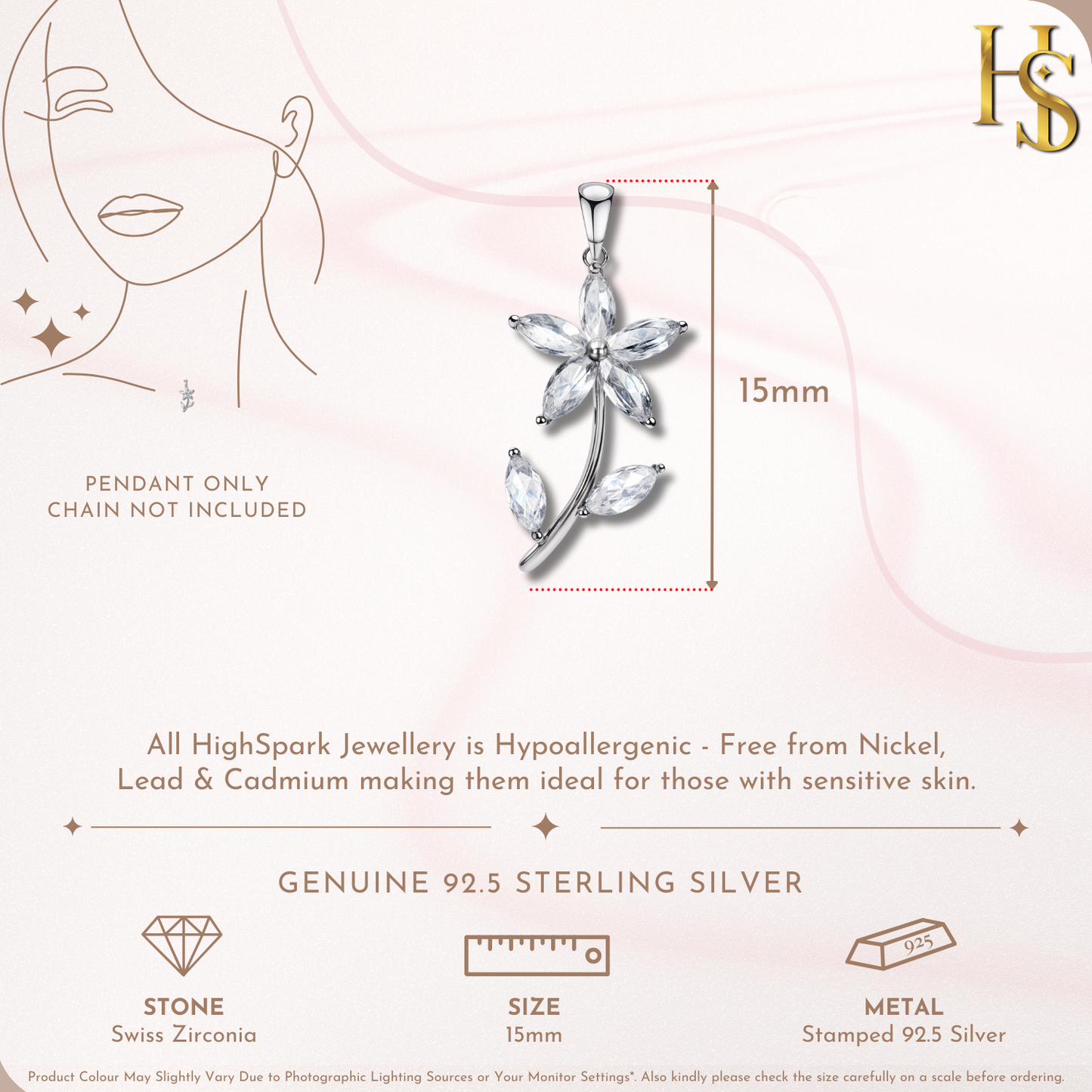 Dazzling Five Petal Flower Solitaire Pendant in 92.5 Sterling Silver With Diamond like Brilliance Zirconia