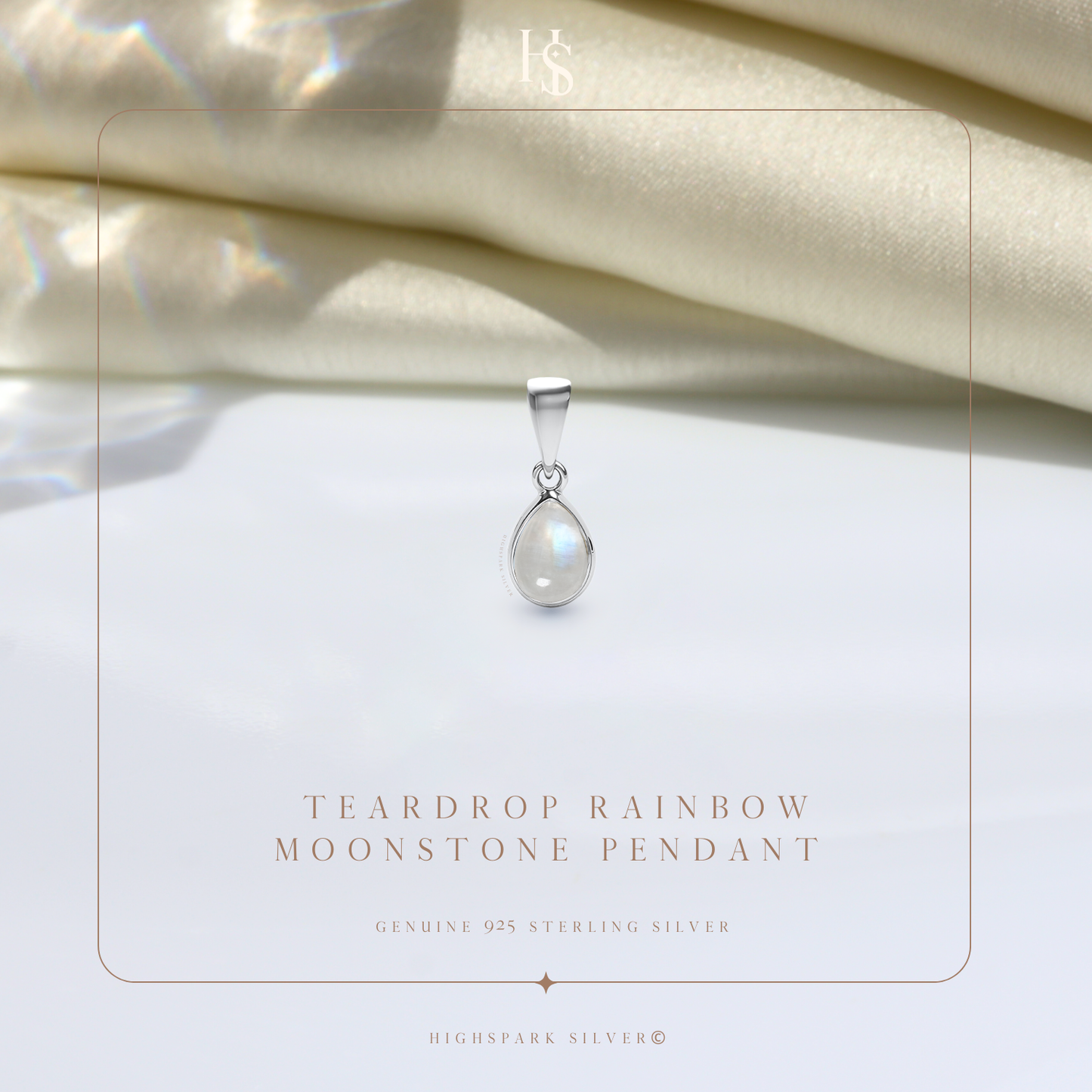 Teardrop Rainbow Moonstone Pendant in 92.5 Sterling Silver For Women