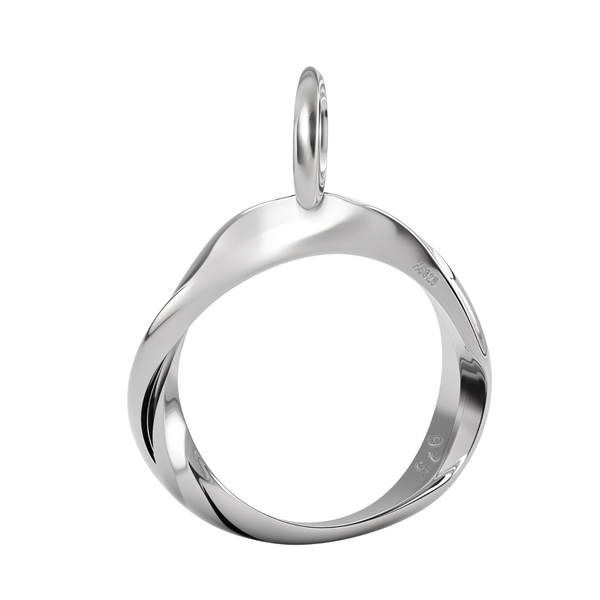 A sterling silver pendant in the shape of a twisted Mobius ring with a polished finish, shown on a plain white background.