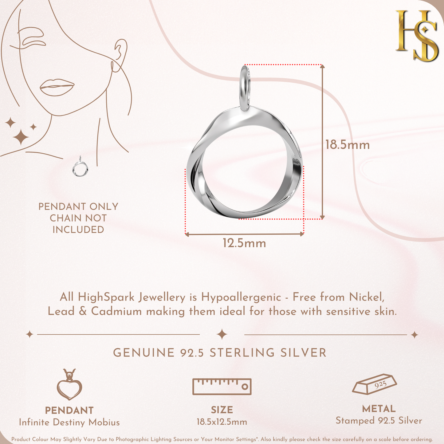 Infinite Destiny Mobius Pendant in 92.5 Sterling Silver For Women